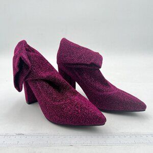 Hot Pink Glitter Pointy Toe Chunky Heels Ankle Boots Wedding Bridal Party Boot